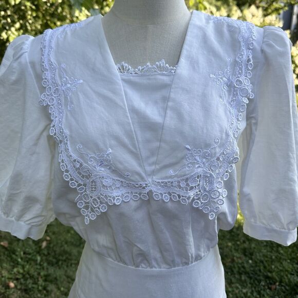VTG Gunne Sax Dress Small White Midi Puff Sleeve Lace Cottagecore Prairie 1980s - Picture 8 of 16